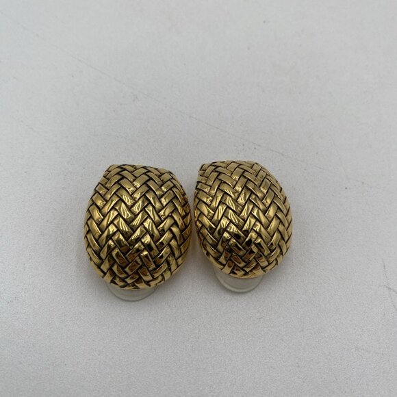 Vintage Douglas Paquette Gold Tone Chunky Earrings Braided Button Statement 80's - Picture 1 of 5